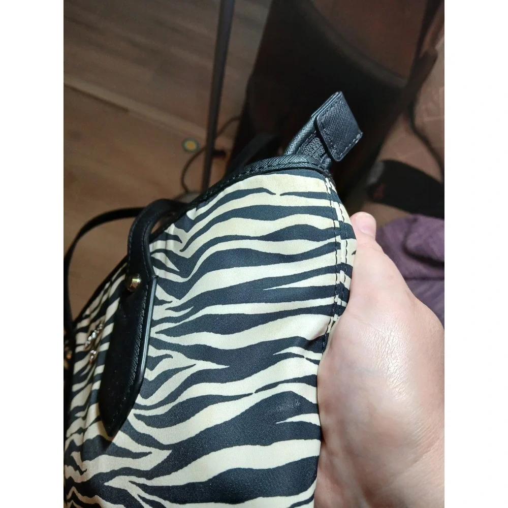 Michael Kors Zebra Print Small Tote Bag Black Cream Canvas Leather Purse